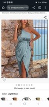 PrettyGarden Ruched Bodycon Dress Sleeveless One Shoulder Wrap Satin Belted Midi - £16.45 GBP