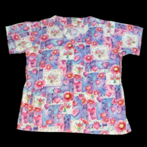Uniform Advantage White Pink Purple Watercolor Floral Heart Scrub Shirt ... - £7.98 GBP