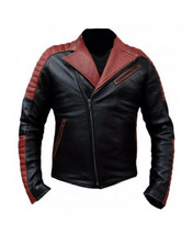 Men Black Maroon Contrast Motorcycle Quilted Brando Style Genuine Leather Jacket - £117.20 GBP