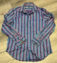 Robert Graham Striped Button Down Long Sleeve Shirt Blue/Purple Red Adult M - £38.21 GBP