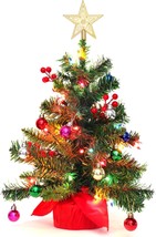 Mini Small Little Tabletop Prelit Christmas Tree 22 Inch Decorated with ... - $35.09