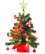 Mini Small Little Tabletop Prelit Christmas Tree 22 Inch Decorated with ... - £27.72 GBP