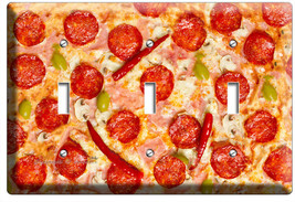 Pepperoni Italian Pizza Triple Light Switch Wall Plate Dining Room Kitchen Decor - $16.73