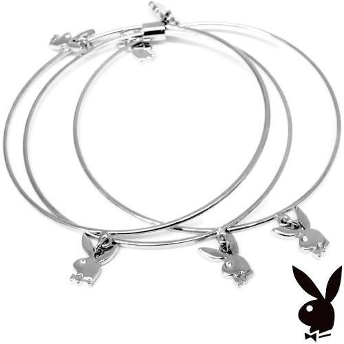 Playboy Bangle Bracelets Bunny Charms Swarovski Crystals Silver Plated 3 Bangles - $23.69