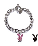 Playboy Bracelet Pink Enamel Bunny Logo Charm Swarovski Crystals Toggle ... - £39.71 GBP