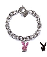 Playboy Bracelet Pink Enamel Bunny Logo Charm Swarovski Crystals Toggle ... - $68.75 CAD