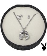 Playboy Jewelry Set Necklace Earrings Heart Bunny Platinum Plated Jewelr... - $68.94 CAD