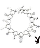 Playboy Bracelet Bunny Charm Stars Swarovski Crystals Toggle Clasp Plati... - £31.61 GBP