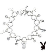 Playboy Bracelet Bunny Charm Stars Swarovski Crystals Toggle Clasp Plati... - £31.72 GBP