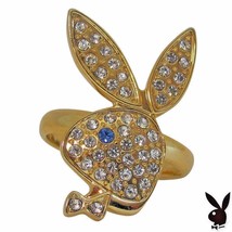 Playboy Ring Bunny Logo Swarovski Crystals Gold Plated Adjustable Size 5.5 to 9 - £18.77 GBP