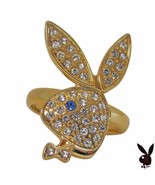 Playboy Ring Bunny Logo Swarovski Crystals Gold Plated Adjustable Size 5... - $32.78 CAD