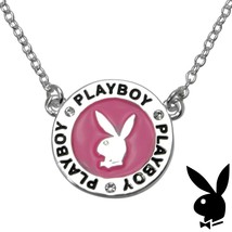 Playboy Necklace Bunny Charm Pink Enamel Medallion Pendant Swarovski Cry... - £39.07 GBP