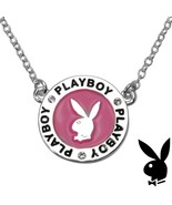Playboy Necklace Bunny Charm Pink Enamel Medallion Pendant Swarovski Cry... - £39.71 GBP