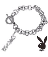 Playboy Bracelet Bunny LOVE Charm Swarovski Crystals Toggle Platinum Pla... - $46.61 CAD