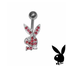 Playboy Belly Ring Sterling Silver Bunny Red Crystals Surgical Steel Bar... - £31.18 GBP