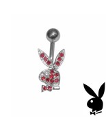 Playboy Belly Ring Sterling Silver Bunny Red Crystals Surgical Steel Bar... - £31.45 GBP