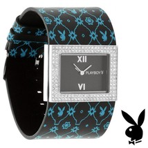 Playboy Watch Bunny Black Leather Band Swarovski Crystals Stainless Stee... - $49.69