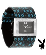Playboy Watch Bunny Black Leather Band Swarovski Crystals Stainless Steel Back - $49.69