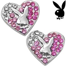Playboy Earrings Bunny Heart Studs Pink Swarovski Crystals Platinum Plated RARE - $14.69