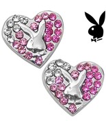 Playboy Earrings Bunny Heart Studs Pink Swarovski Crystals Platinum Plat... - £11.70 GBP