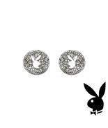 Playboy Earrings Bunny Logo Swarovski Crystals Round Studs Platinum Plat... - £26.83 GBP