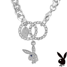 Playboy Bracelet Interlocking Infinity Circles Swarovski Crystal Bunny Charm HTF - £23.73 GBP