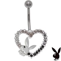 Playboy Belly Ring Heart Bunny Swarovski Crystals Curved Barbell Body Jewelry - £18.73 GBP