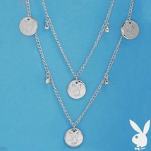 Playboy Necklace Bunny Charms Coin Medallion Swarovski Crystals Long Wrap Around - $24.69