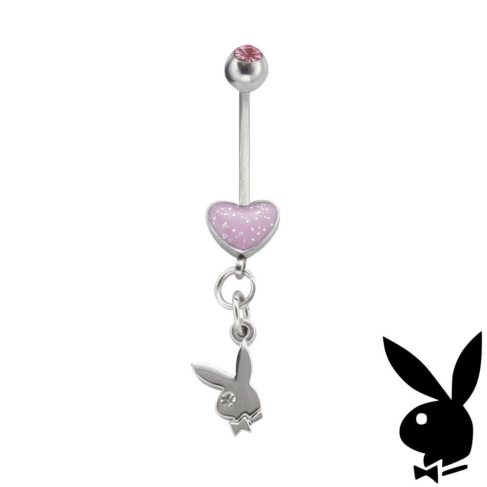 Playboy Belly Ring Heart Dangle Bunny Logo Swarovski Crystal Curved Barbell RARE - £13.29 GBP