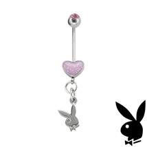 Playboy Belly Ring Heart Dangle Bunny Logo Swarovski Crystal Curved Barbell RARE - $16.69