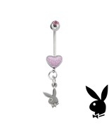 Playboy Belly Ring Heart Dangle Bunny Logo Swarovski Crystal Curved Barb... - £13.29 GBP