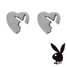 Playboy Earrings Heart Bunny Logo Cut Out Studs Posts Platinum Plated RA... - £11.74 GBP