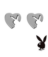 Playboy Earrings Heart Bunny Logo Cut Out Studs Posts Platinum Plated RA... - $20.38 CAD