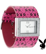 Playboy Watch Bunny Pink Leather Band Swarovski Crystal Stainless Steel ... - £70.86 GBP