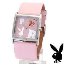 Playboy Watch Bunny Logo Red Swarovski Crystals Heart Pink Leather Band RARE HTF - £72.82 GBP