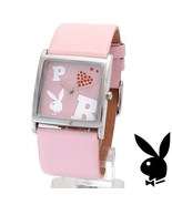 Playboy Watch Bunny Logo Red Swarovski Crystals Heart Pink Leather Band ... - $124.43 CAD