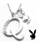 Playboy Necklace Initial Letter Q Pendant Bunny Charm Crystals Platinum ... - $68.94 CAD