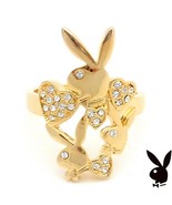 Playboy Ring Hearts Bunny Logo Swarovski Crystals Gold Plated Size 8 RARE HTF - $54.69