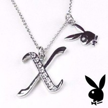 Playboy Necklace Initial Letter X Pendant Bunny Charm Crystals Platinum Plated - $49.69