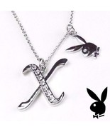 Playboy Necklace Initial Letter X Pendant Bunny Charm Crystals Platinum ... - $68.94 CAD