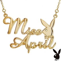 Playboy Necklace MISS APRIL Bunny Logo Pendant Gold Plated Playmate of the Month - £23.79 GBP