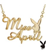 Playboy Necklace MISS APRIL Bunny Logo Pendant Gold Plated Playmate of t... - £23.64 GBP