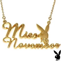 Playboy Necklace MISS NOVEMBER Bunny Pendant Gold Plated Playmate of the Month - $33.69