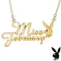 Playboy Necklace MISS FEBRUARY Bunny Pendant Gold Plated Playmate of the Month - £23.80 GBP