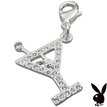 Playboy Charm Bunny Martini Glass Swarovski Crystals Lobster Clasp Clip ... - $19.69