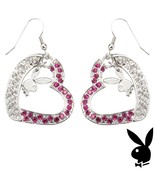 Playboy Earrings Bunny Heart Charms Dangle Pink Swarovski Crystals Box R... - £26.93 GBP