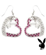 Playboy Earrings Bunny Heart Charms Dangle Pink Swarovski Crystals Box R... - $46.61 CAD
