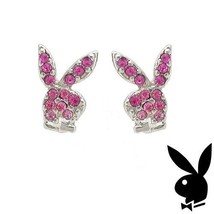 Playboy Earrings Bunny Logo Studs Pink Swarovski Crystals Platinum Plated RARE - $49.69