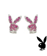 Playboy Earrings Bunny Logo Studs Pink Swarovski Crystals Platinum Plate... - £39.57 GBP