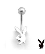 Playboy Belly Ring Bunny Logo Curved Barbell Swarovski Crystal Body Jewe... - £11.60 GBP